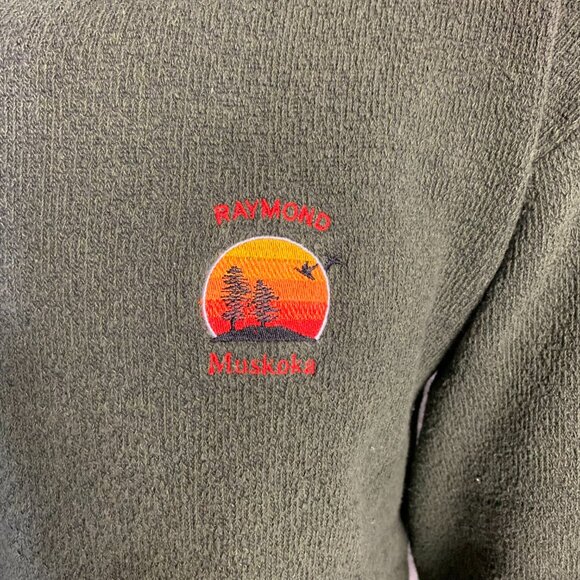 Vintage 1/4 Zip Fleece Henley Sweater Jacket Mens L Embroidered Green Pullover - Picture 3 of 11